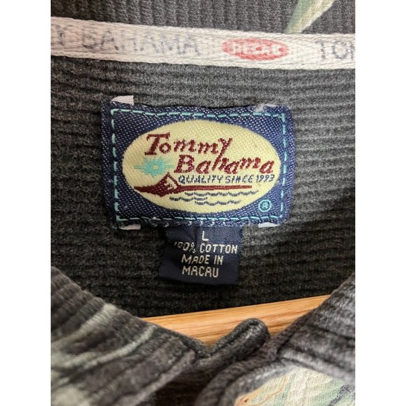 Tommy Bahama Men's Large Gray Tropical 100% Cotton Knit Polo Shirt - Picture 4 of 6